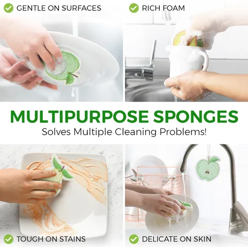 Vista 6 de AIRNEX Esponjas comprimidas de celulosa biodegradable a granel – Paquete de 8 unidades de cocina en forma de fruta, ecológicas, sin olor, naturales