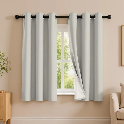 Vista 51 de 2 paneles de cortinas 100% opacas, de peso medio, con aislamiento térmico y ojales para dormitorio, sala de estar, tratamiento de ventana
