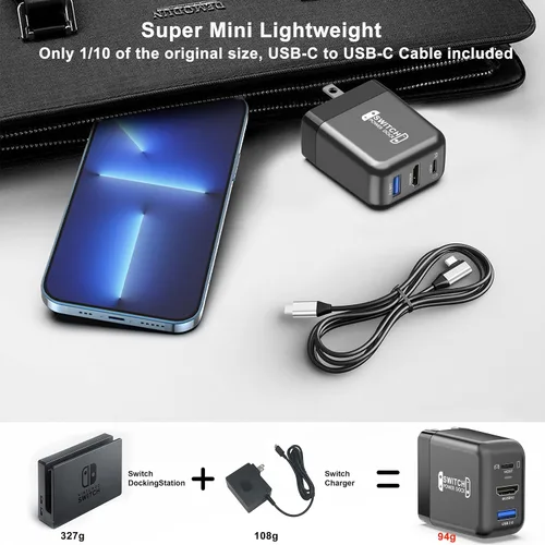 Vista 6 de RREAKA Switch Dock Charger for Nintendo SwitchOLED, Portable TV Docking Station for Nintendo Switch 4K60Hz HDMIUSB2.0PD USB-C Fast Charging Ports