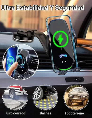 Vista 2 de Soporte inalámbrico para cargador de automóvil, carga rápida, sujeción automática de 15 W, soporte inteligente de inducción de control dual