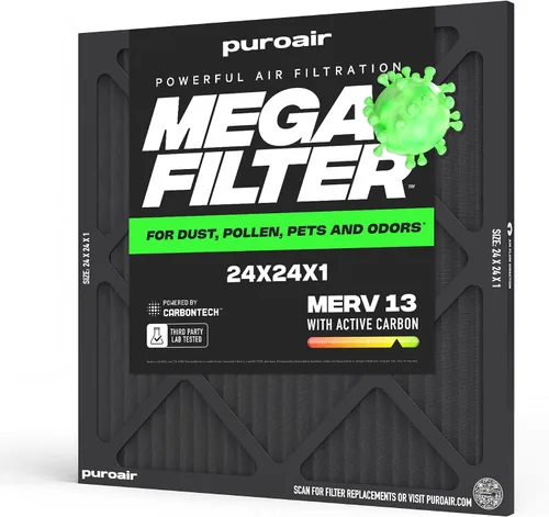 Vista 27 de PuroAir Filtro Mega - Filtro de aire de 12x12x1 MERV 13 para el hogar con carbón activado - Filtros alérgenos, caspa de mascotas, humo, polvo