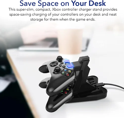 Vista 7 de Charging Dock Stations Dual Xbox Charging Station with USB Cable and LED Indicator Xbox one Controller Charger Compatible with One S, One X Fast