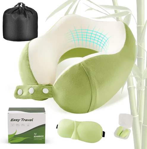 Vista 17 de Cirorld - Almohada de cuello para viajes, almohadas de viaje para aviones, 100% espuma viscoelástica para cuello, almohada de vuelo ajustable