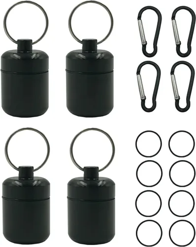 Vista 7 de Pastillero de llavero de 4 piezas, sello impermeable, pequeño pastillero de montañismo, contenedor de píldoras portátil de aleación de aluminio