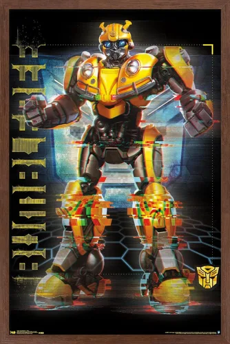 Vista 7 de Trends International Hasbro Transformers: Bumblebee - Póster de pared Glitch, 14.725 x 22.375 pulgadas, versión enmarcada de madera de granero