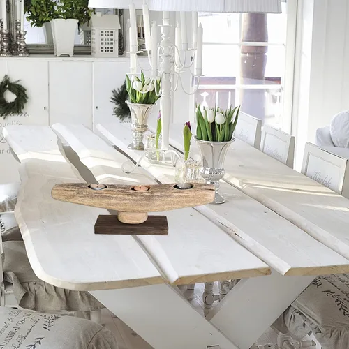 Vista 4 de Candelabro de vela de canoa de madera rústica, soporte de velas votivas con tema de playa, centros de mesa, decoración de chimenea, decoración