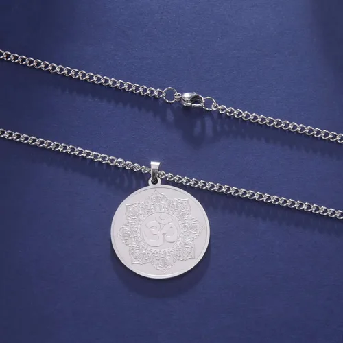 Vista 3 de SIPURIS Collar Om para hombres y mujeres, yoga, loto, flor de la vida, hinduismo, dije de mandala, de acero inoxidable, amuleto espiritual vikingo