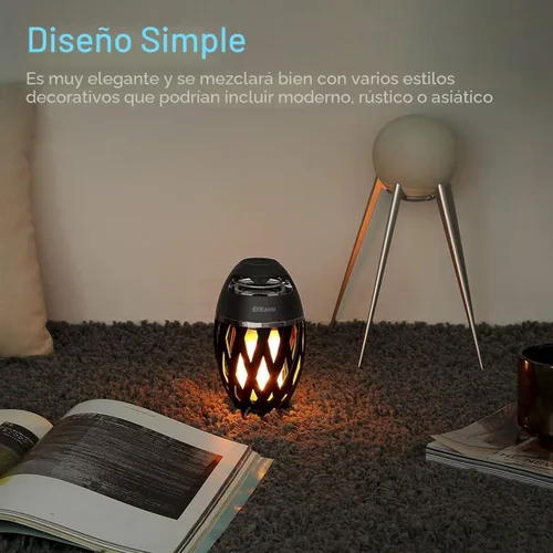 Vista 2 de DiKaou Lámpara de Mesa LED con Llama para Exteriores Lámpara de Mesa Antorcha con Altavoz Bluetooth, Linterna de Ambiente Recargable con Luz Cálida
