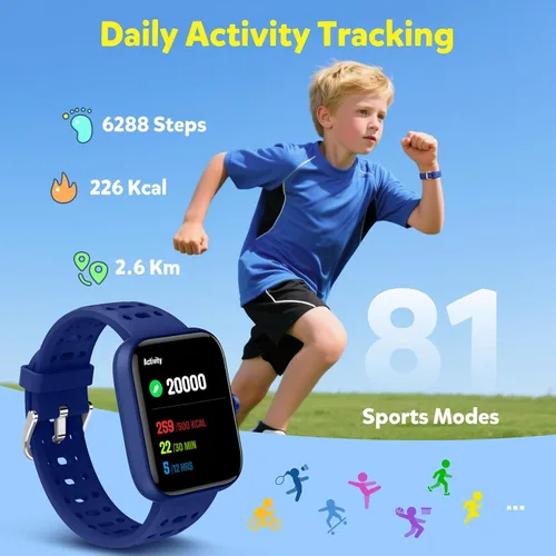 Vista 3 de Gydom Smart Watch for Kids, Without/with APP Mode, 1.83" Touchscreen Fitness Tracker Watch, Heart Rate/Sleep Monitor, IP68 Waterproof Pedometer