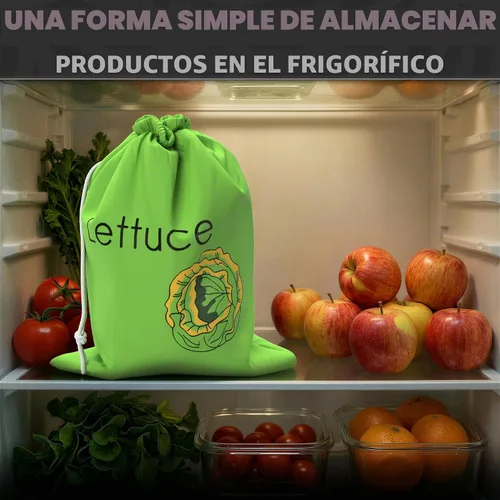 Vista 6 de Lechuga Keeper para refrigerador – Bolsas de almacenamiento reutilizables de 3 capas con forro de aluminio y cordón Transpirable, lavable