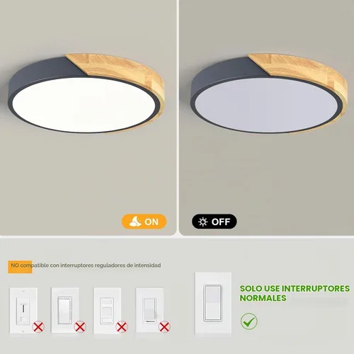 Vista 7 de Lámpara de techo LED moderna, lámpara de techo minimalista de madera empotrada, 4000 K no regulable, lámpara de iluminación circular con pantalla