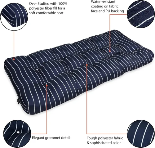 Vista 3 de Classic Accessories Cojín de banco para exteriores, azul marino clásico, rayas, 48 pulgadas de ancho x 18 pulgadas de profundidad x 5 pulgadas
