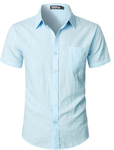 Vista 20 de ZEROYAA Camisas casuales de algodón ligero con botones para hombre aguamarina (Aqua Sky)