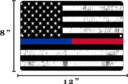 Vista 3 de Rogue River Tactical Delgada línea roja azul oficial de policía y bombero bandera de metal estaño letrero decoración de pared hombre cueva bar apoyo