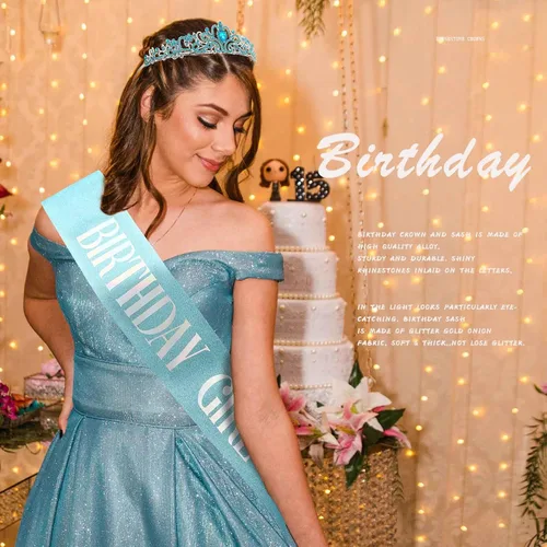 Vista 3 de Acenail Corona de cumpleaños para niña, banda de cumpleaños, tiara de cumpleaños para niñas, coronas de cumpleaños con diamantes de imitación