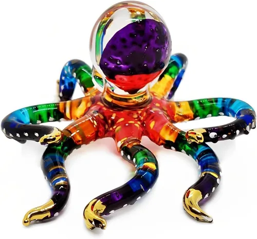 Vista 9 de WitnyStore Figura pequeña de pulpo arcoíris punteado dorado de 5½ pulgadas, pulpos de vidrio soplado a mano, calamares, sepia, moluscos marinos