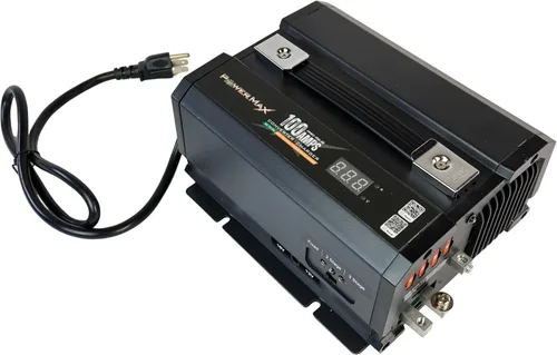 Vista 2 de Cargador de batería PowerMax PMBC-75 de 75 amperios y 12 V con abrazaderas.