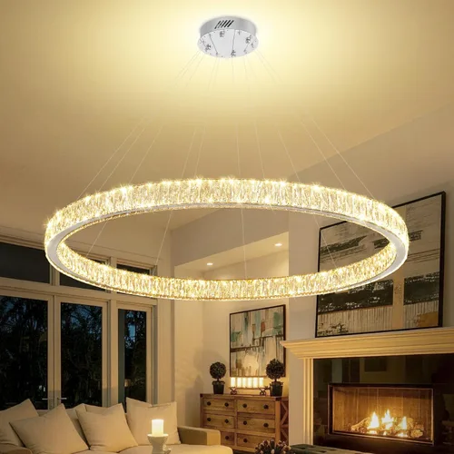 Vista 23 de Araña de Cristal LED Moderna Regulable de 8" Anillo Dorado Luminarias Colgantes para Isla de Cocina Comedor Sala de Estar