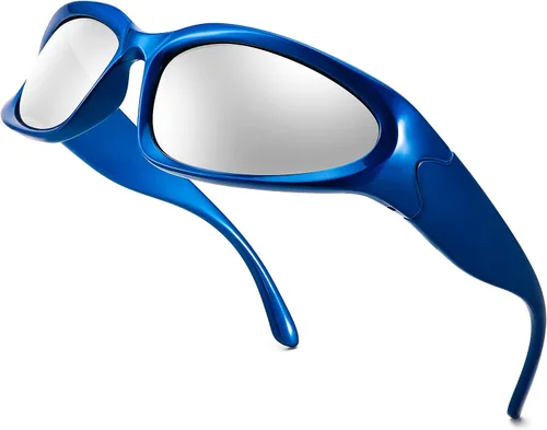 Vista 2 de FEISEDY Y2K - Gafas de sol futuristas, ovaladas, envolventes alrededor de los años 90, montura gruesa, vintage, para hombres y mujeres, B2951