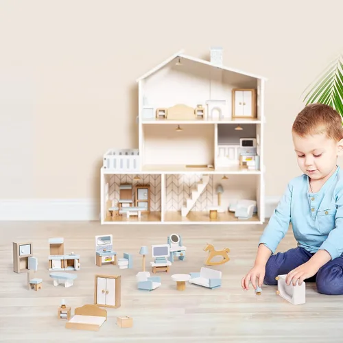 Vista 6 de ROBOTIME Muebles para Casa de Muñecas, Juego de Muebles de Madera para Casa de Muñecas, Set de 23 Piezas de Accesorios y Muebles para Casa