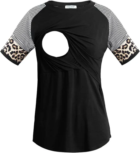 Vista 6 de Smallshow Camisas de lactancia para mujer, manga corta de retazos