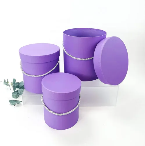 Vista 6 de UNIKPACKAGING Caja de flores redonda de alta calidad, cajas de regalo para arreglos florales y de regalo, juego de 3 piezas (lavanda)