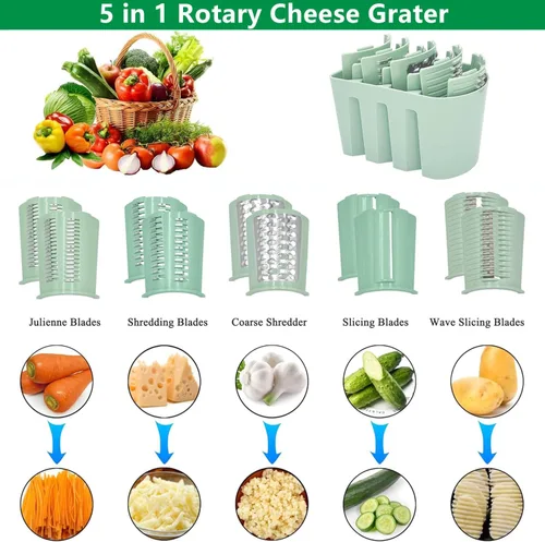 Vista 2 de Rallador giratorio 5 en 1, artefacto de cocina 5 en 1, picador de alimentos AYUBOC 5 en 1 gourmet, rallador de queso 5 en 1, picador de alimentos