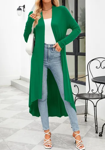 Vista 6 de Cárdigan de manga larga casual para mujer, largo y abierto por delante, ligero, con dobladillo asimétrico, drapeado (tallas S3XL)