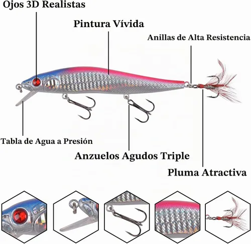 Vista 2 de Kit de señuelos de pesca, juego de cebos duros, pececillos, cebos de baño, lápiz de pesca artificial, kit de cebo de pesca para lubina, trucha