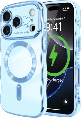 Vista 84 de LCHULLE - Funda magnética para iPhone 13 para mujeres y niñas, con forma ondulada, color azul bebé