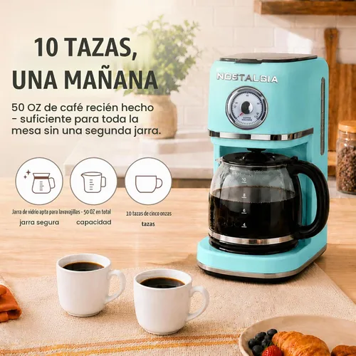 Vista 3 de Nostalgia Classic Retro - Cafetera de 10 tazas, color aguamarina