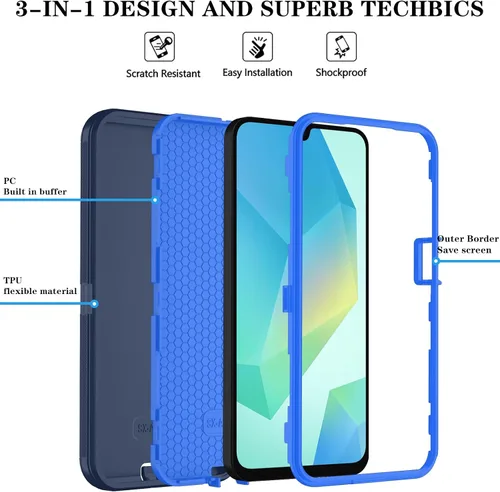 Vista 6 de Qinmay Funda para Samsung Galaxy A16 5G con protector de pantalla HD, resistente a los golpes y a las caídas, funda de 3 capas para Galaxy A16, clip