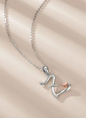 Vista 3 de CELESTIA Collares con iniciales de plata de ley 925, 26 letras con corazón de oro rosa, cadena de 18 pulgadas