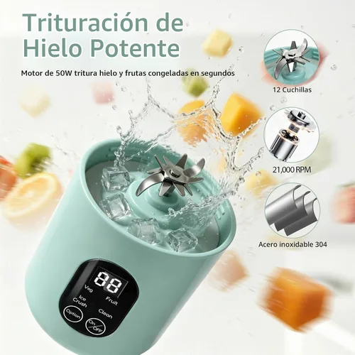Vista 5 de Batidora portátil para batidos, 580ML USB-C recargable Juicer Cup (verde)