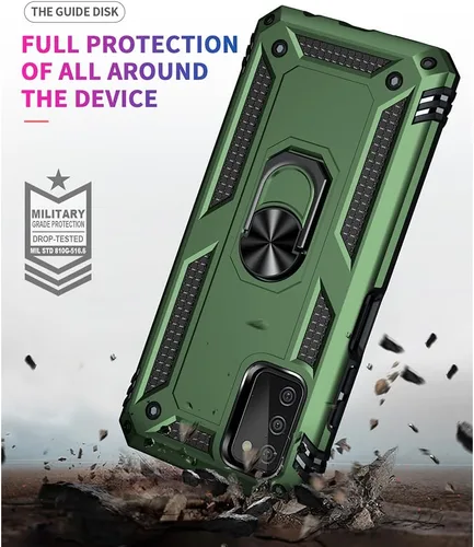 Vista 2 de Funda para teléfono Samsung Galaxy A03s, Galaxy A03s con protector de pantalla HD, [grado militar de 16 pies a prueba de caídas], anillo protector a