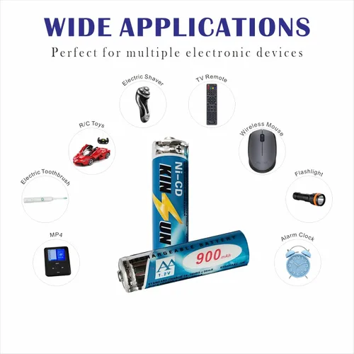 Vista 6 de KINSUN paquete de 8 unidades, baterías recargables, 1,2V Ni-Cd AA 900mAh para luces externas de jardín solar