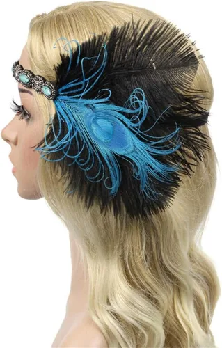 Vista 2 de Roaring Art Deco 1920s Flapper - Diadema de plumas para mujer, diseño de los años 20, diseño de gran Gatsby