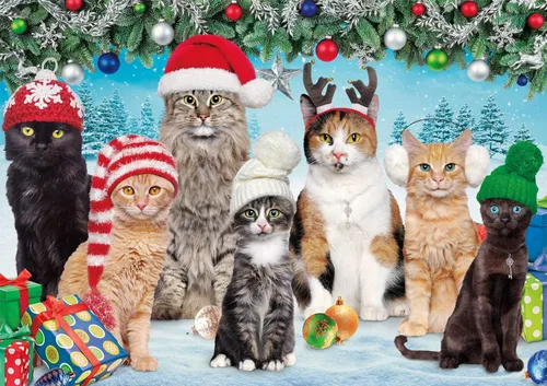 Vista 3 de Buffalo Games - Meowy Christmas - Rompecabezas navideño de 300 piezas - Rompecabezas colorido y festivo para adultos - Piezas cortadas