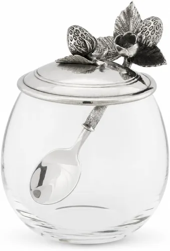 Vista 6 de Vagabond House Tarro de mermelada Blackberry con cuchara, detalles de peltre, elegante recipiente de almacenamiento de alimentos, 5 pulgadas