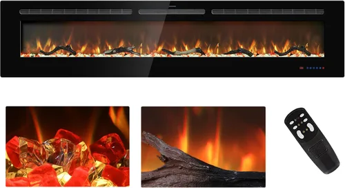 Vista 11 de Insertos de chimenea eléctrica de 30 pulgadas, calentador de chimenea empotrado y montado en la pared, chimenea lineal con termostato, control