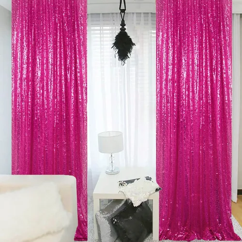 Vista 22 de ShinyBeauty Cortinas de Lentejuelas 2 Paneles 2ftx8ft Wine Telón de Fondo con Brillantina para Videos de YouTube Cortinas de Lentejuelas Borgoña