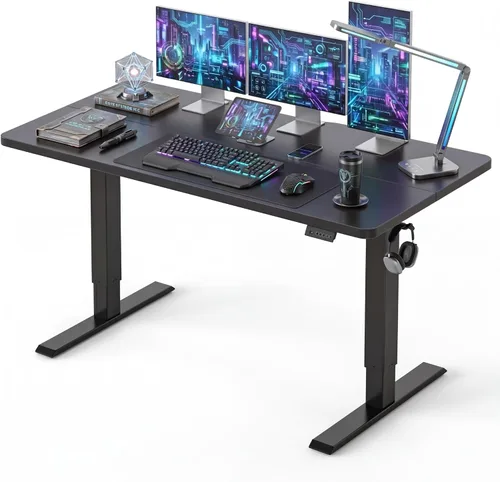 Vista 22 de CubiCubi Escritorio eléctrico grande de pie de 48 x 30 pulgadas, escritorio Negro
