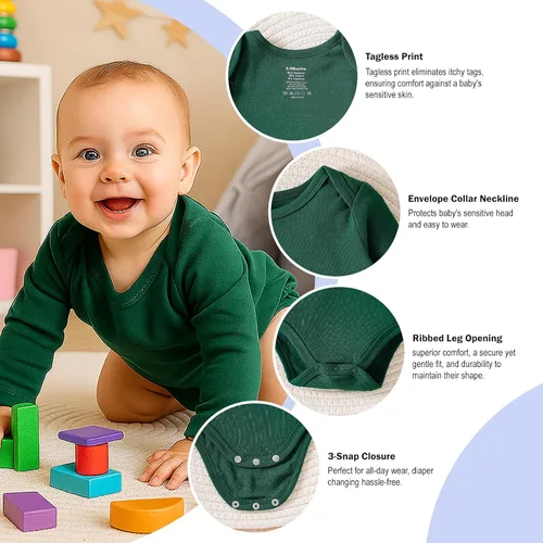 Vista 13 de DEFAHN Paquete de 2 mamelucos unisex para bebé, viscosa súper suave de bambú, unicolor de manga larga para bebés niños y niñas