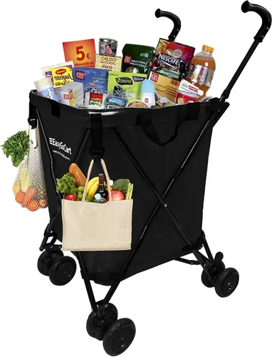 Vista 6 de EasyGo - Carrito de compras de comestibles, cesta de lavandería con ruedas, bolsa de lona extraíble, ruedas Versa y frenos traseros, fácil
