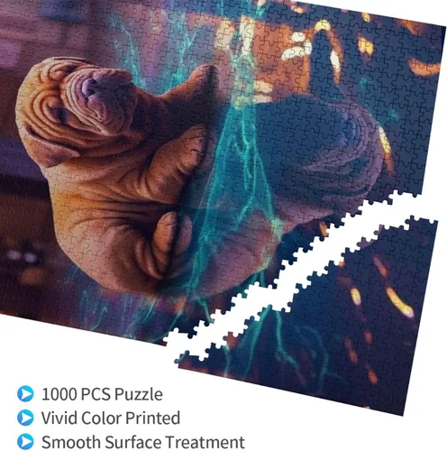 Vista 3 de Shar Pei - Rompecabezas de madera de perro de 1000 piezas, sorpresa para la decoración del hogar, rompecabezas artístico, regalo único de cumpleaños
