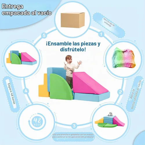 Vista 6 de 5 piezas de bloques de espuma para escalar para niños pequeños de 1 a 3 años, bloques de escalada para bebés seguros para interiores, juguetes