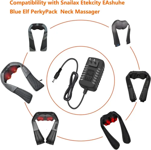 Vista 5 de Adaptador de 12 V CA para el hogar, cargador de alimentación compatible con Snailax, Etekcity, EAshuhe, Elf azul, PerkyPack - Masajeador de espalda
