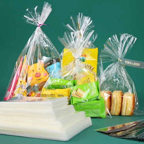 Vista 6 de 200 bolsas de celofán planas de celofán de 5 x 11 pulgadas con lazos torcidos de 6 colores, embalaje de galletas, dulces, postres de regalo, bolsas