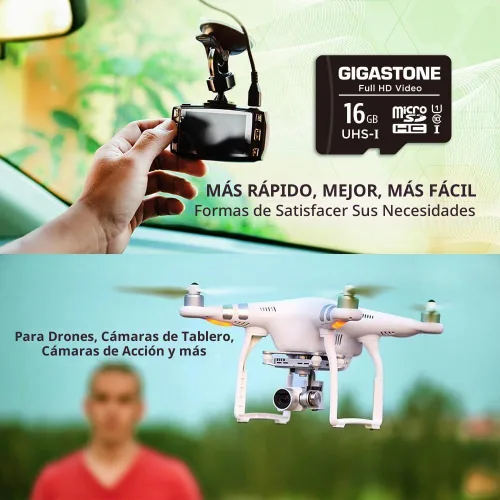 Vista 5 de Gigastone Tarjeta Micro SD de 16 GB, video Full HD, cámara de vigilancia de seguridad para acción, cámara de drones, 85 MB/s Micro SDHC UHS-I U1 C10