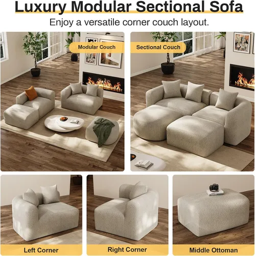 Vista 5 de OUYESSIR - Sofá modular curvado de 119 pulgadas con otomana, color marrón claro Camello